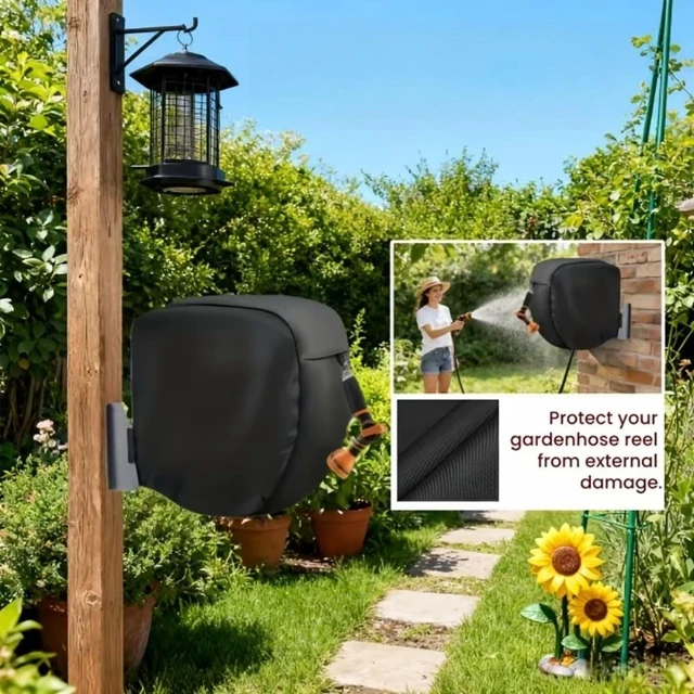Alt view image 6 of 7 - Square Garden Hose Reel Cover, Wall Mount Retractable Hose Reel Protective Cover, Thickened Wear-resistant Outdoor Cover, Easy Install for Yard Garden Lawn