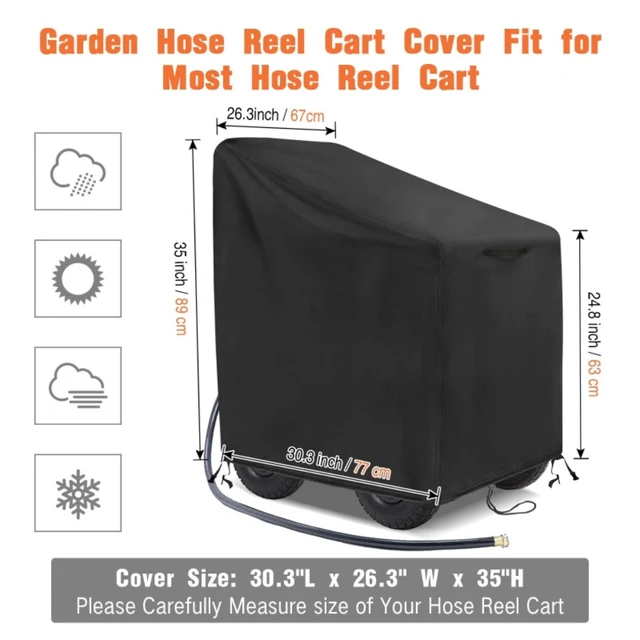 Alt view image 3 of 6 - Durable Fabric Outdoor Garden Hose Reel Cart Protective Cover, Weather Resistant Patio Hose Reel Cover, Dustproof UV Resistant Shield Fits Most Hose Reel Models for Yard Lawn