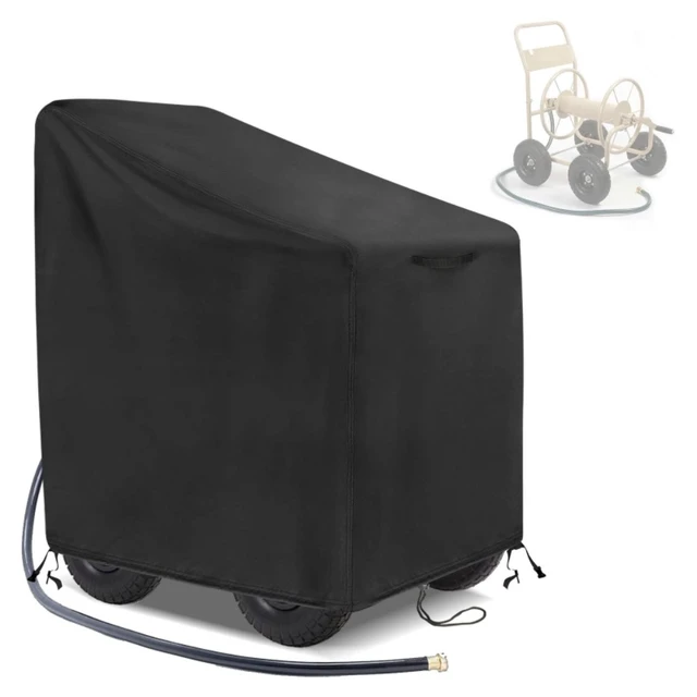 Alt view image 6 of 6 - Durable Fabric Outdoor Garden Hose Reel Cart Protective Cover, Weather Resistant Patio Hose Reel Cover, Dustproof UV Resistant Shield Fits Most Hose Reel Models for Yard Lawn