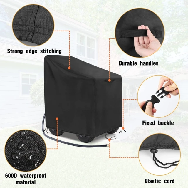 Alt view image 4 of 6 - Durable Fabric Outdoor Garden Hose Reel Cart Protective Cover, Weather Resistant Patio Hose Reel Cover, Dustproof UV Resistant Shield Fits Most Hose Reel Models for Yard Lawn
