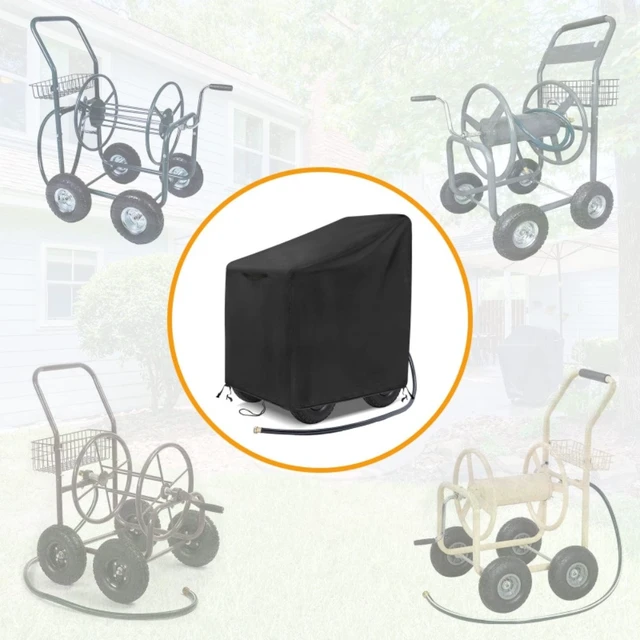 Alt view image 5 of 6 - Durable Fabric Outdoor Garden Hose Reel Cart Protective Cover, Weather Resistant Patio Hose Reel Cover, Dustproof UV Resistant Shield Fits Most Hose Reel Models for Yard Lawn