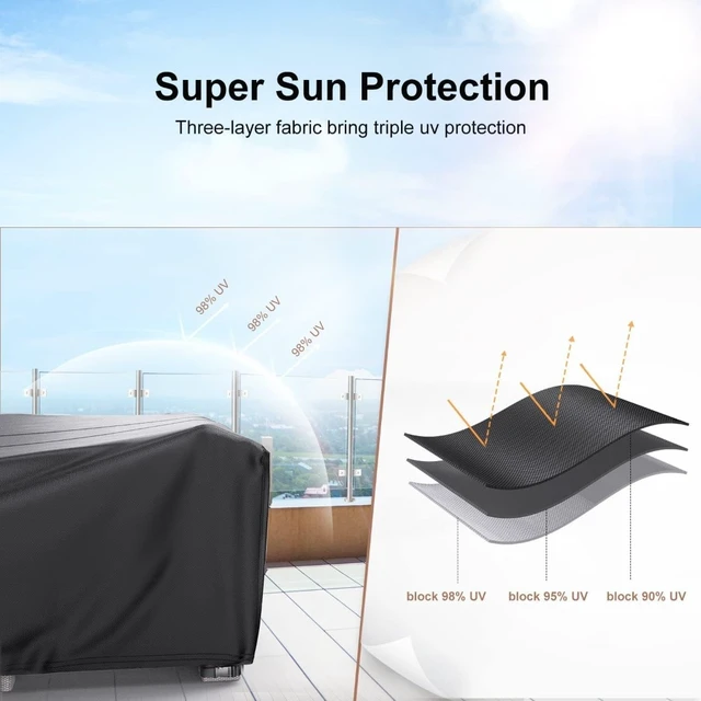 Alt view image 4 of 7 - Premium Oxford Polyester Outdoor Furniture Cover Heavy Duty Windproof UV Resistant Waterproof Protective Cover Rectangular Garden Patio Cover for Rattan Sofa Table Chairs 90 x 65 x 31inch