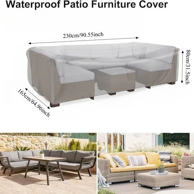 Alt view image 3 of 7 - Premium Oxford Polyester Outdoor Furniture Cover Heavy Duty Windproof UV Resistant Waterproof Protective Cover Rectangular Garden Patio Cover for Rattan Sofa Table Chairs 90 x 65 x 31inch