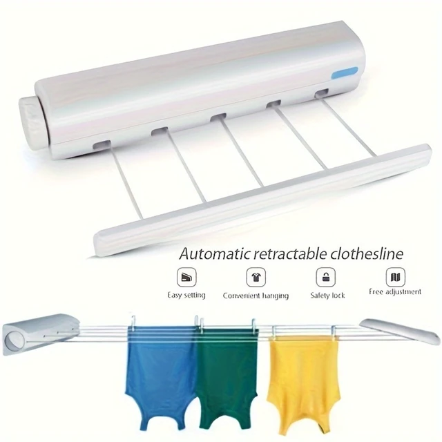 Alt view image 2 of 7 - Retractable Clothesline with 5 Lines, Heavy Duty Invisible Laundry Drying Rack, Space Saving Indoor Clothes Line for Bedroom Bathroom Living Room, Hanging Clothes Towels Pants