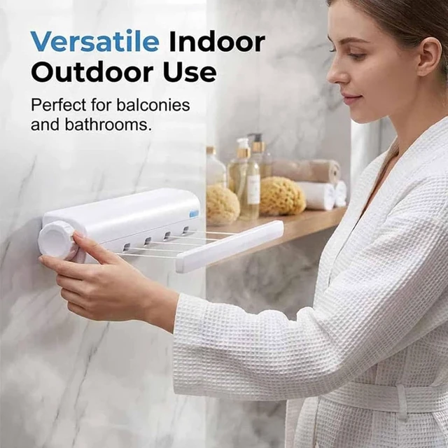 Alt view image 6 of 7 - Retractable Clothesline with 5 Lines, Heavy Duty Invisible Laundry Drying Rack, Space Saving Indoor Clothes Line for Bedroom Bathroom Living Room, Hanging Clothes Towels Pants