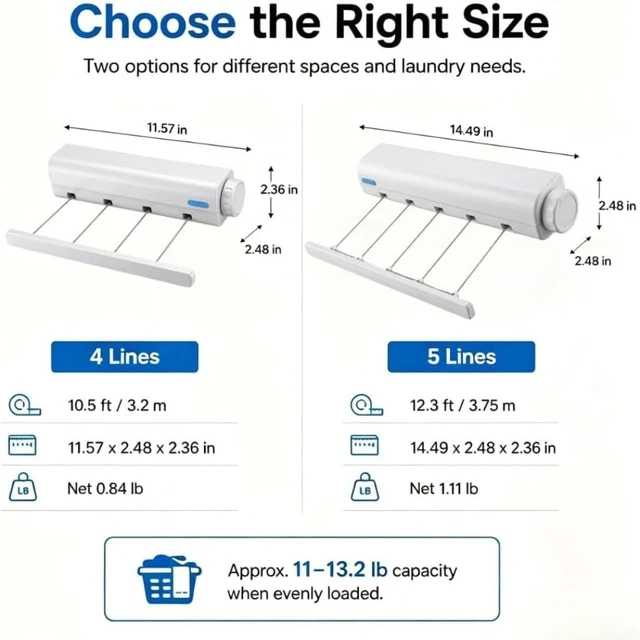 Alt view image 3 of 7 - Retractable Clothesline with 5 Lines, Heavy Duty Invisible Laundry Drying Rack, Space Saving Indoor Clothes Line for Bedroom Bathroom Living Room, Hanging Clothes Towels Pants