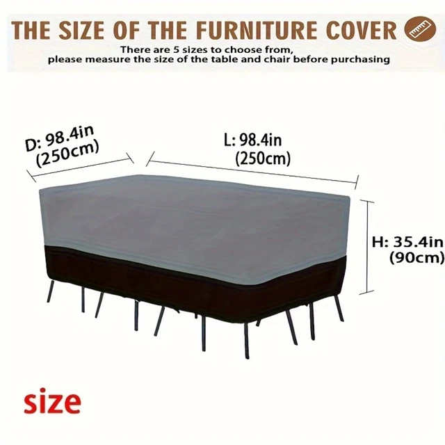 Alt view image 3 of 6 - 1pc Outdoor Garden Furniture Cover, Waterproof UV Protection Square 210D Oxford Cloth Patio Dust Cover, Black & Gray Dual Color Outdoor Furniture Protector