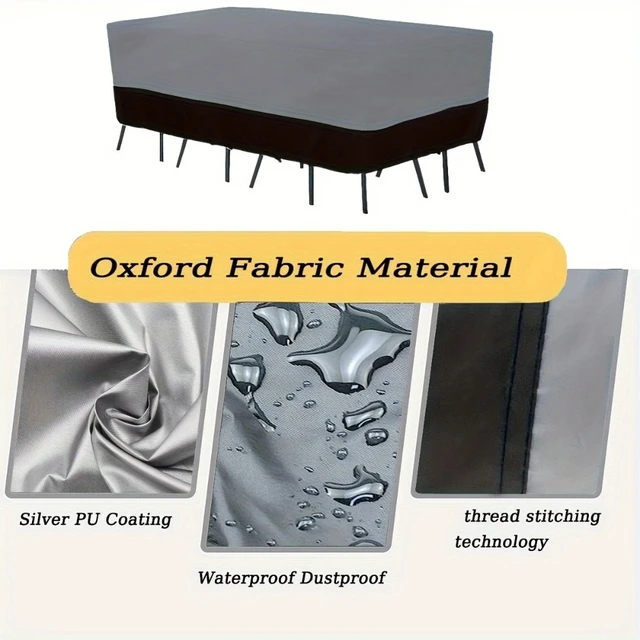 Alt view image 6 of 6 - 1pc Outdoor Garden Furniture Cover, Waterproof UV Protection Square 210D Oxford Cloth Patio Dust Cover, Black & Gray Dual Color Outdoor Furniture Protector
