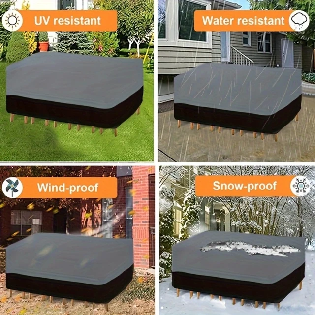 Alt view image 4 of 6 - 1pc Outdoor Garden Furniture Cover, Waterproof UV Protection Square 210D Oxford Cloth Patio Dust Cover, Black & Gray Dual Color Outdoor Furniture Protector