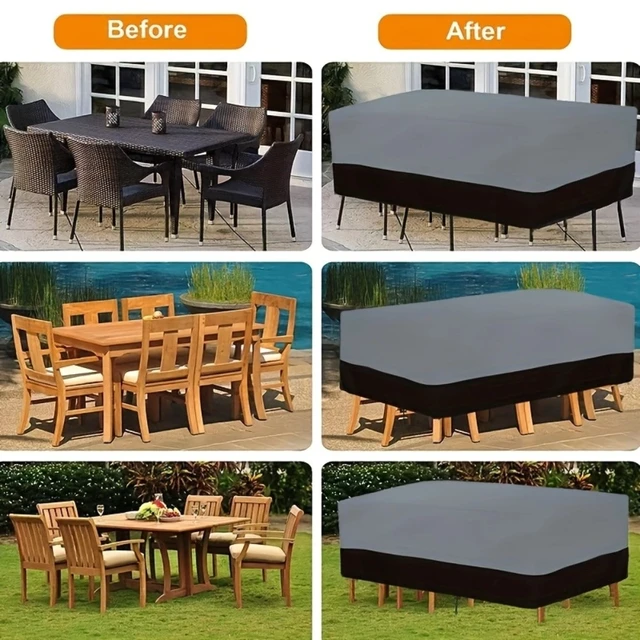 Alt view image 5 of 6 - 1pc Outdoor Garden Furniture Cover, Waterproof UV Protection Square 210D Oxford Cloth Patio Dust Cover, Black & Gray Dual Color Outdoor Furniture Protector