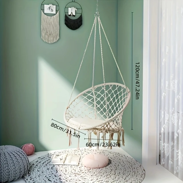 Alt view image 4 of 7 - Outdoor Camping Woven Hammock Swing with Tassels, Indoor Leisure Hanging Chair, Garden Patio Balcony Hammock