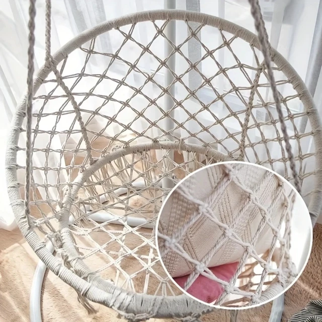 Alt view image 5 of 7 - Outdoor Camping Woven Hammock Swing with Tassels, Indoor Leisure Hanging Chair, Garden Patio Balcony Hammock