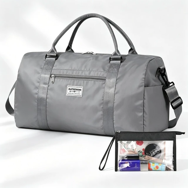 Alt view image 4 of 6 - Black Large Capacity Travel Gym Bag with Clear Storage Pouch, Water Resistant Wear Resistant Duffel Bag, 2-Way Hand & Crossbody Carry Sports Bag