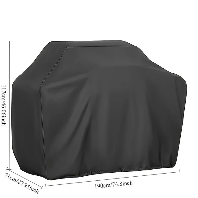Alt view image 2 of 4 - Waterproof BBQ Grill Cover, All Weather Outdoor Barbecue Grill Protector, UV Dust Wind Resistant Oxford Fabric Heavy Duty Grill Cover with Adjustable Drawstring & Buckle Straps, Black
