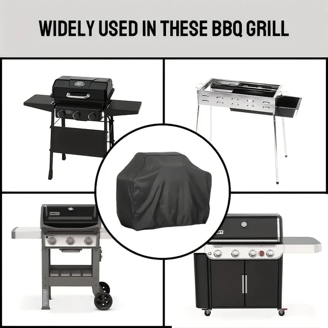 Alt view image 3 of 4 - Waterproof BBQ Grill Cover, All Weather Outdoor Barbecue Grill Protector, UV Dust Wind Resistant Oxford Fabric Heavy Duty Grill Cover with Adjustable Drawstring & Buckle Straps, Black