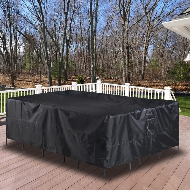 Alt view image 3 of 6 - Rectangular Outdoor Patio Furniture Cover, Waterproof All Weather Table Sofa Set Protector,UV Dust Wind Resistant Oxford Fabric Patio Conversation Set Cover with Secure Buckle Straps & Drawstring