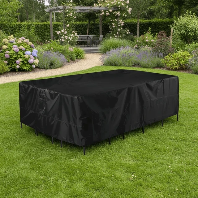Alt view image 2 of 6 - Outdoor Patio Furniture Cover, Waterproof All Weather Rectangular Table Protector, Oxford Fabric UV Dust Wind Resistant Patio Sofa Cover with Drawstring & Buckle Straps