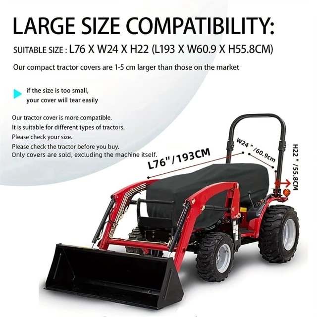 Alt view image 4 of 6 - AKEfit Compact Tractor Cover, Waterproof All Weather Sub Compact Tractor Protector, 76" x 24" x 22" Oxford Fabric UV Dust Wind Resistant Lawn Tractor Cover with Adjustable Drawstring, Black