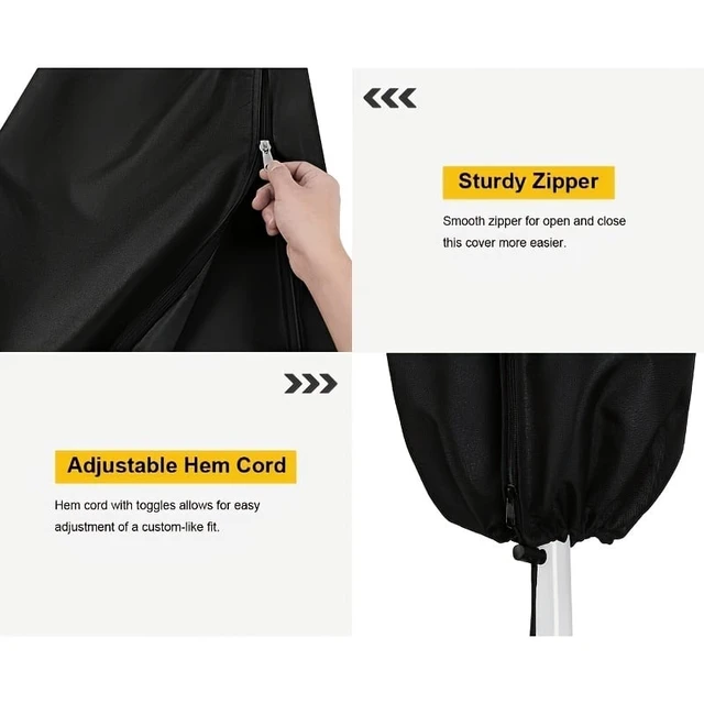 Alt view image 3 of 5 - Offset Patio Umbrella Cover, Waterproof All Weather Banana Umbrella Protector with Drawstring, Outdoor Cantilever Umbrella Cover, UV Dust Wind Resistant Oxford Fabric Parasol Cover, Black