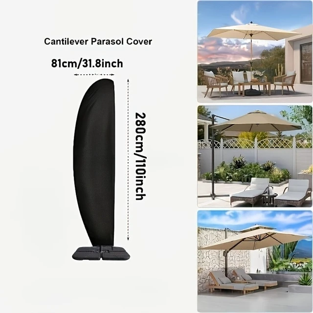 Alt view image 5 of 5 - Offset Patio Umbrella Cover, Waterproof All Weather Banana Umbrella Protector with Drawstring, Outdoor Cantilever Umbrella Cover, UV Dust Wind Resistant Oxford Fabric Parasol Cover, Black