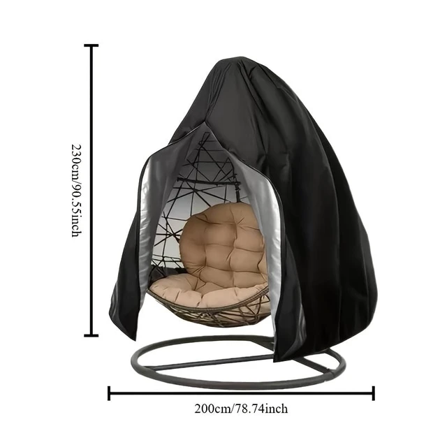 Alt view image 3 of 6 - AKEfit Outdoor Hanging Egg Chair Cover with Zipper, Waterproof All Weather Patio Swing Chair Protector, 90.55" x78.74" Black Oxford Fabric Dust UV Snow Wind Resistant Furniture Cover