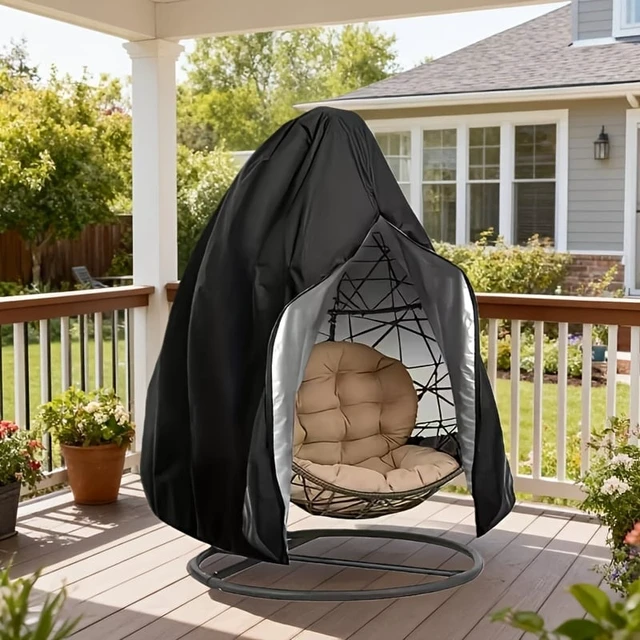 Alt view image 2 of 6 - AKEfit Outdoor Hanging Egg Chair Cover with Zipper, Waterproof All Weather Patio Swing Chair Protector, 90.55" x78.74" Black Oxford Fabric Dust UV Snow Wind Resistant Furniture Cover