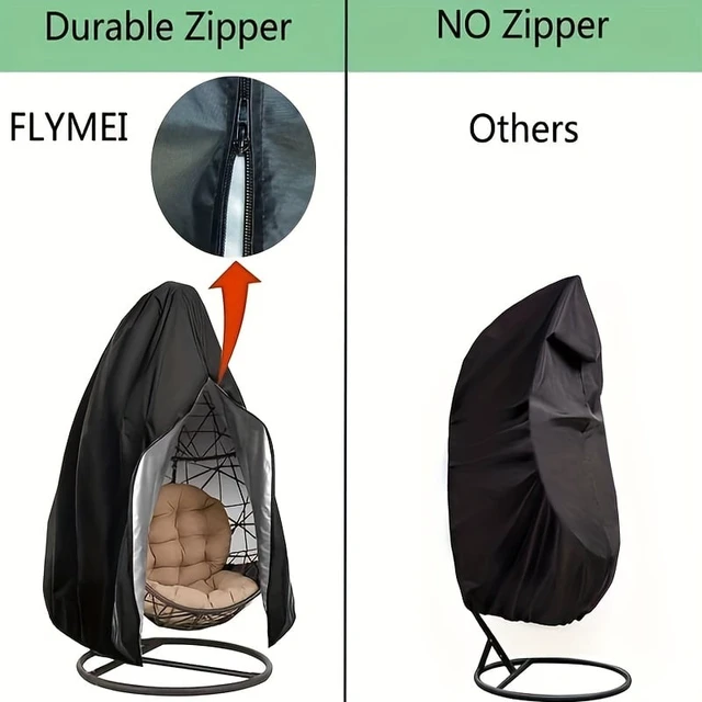 Alt view image 5 of 6 - AKEfit Outdoor Hanging Egg Chair Cover with Zipper, Waterproof All Weather Patio Swing Chair Protector, 90.55" x78.74" Black Oxford Fabric Dust UV Snow Wind Resistant Furniture Cover