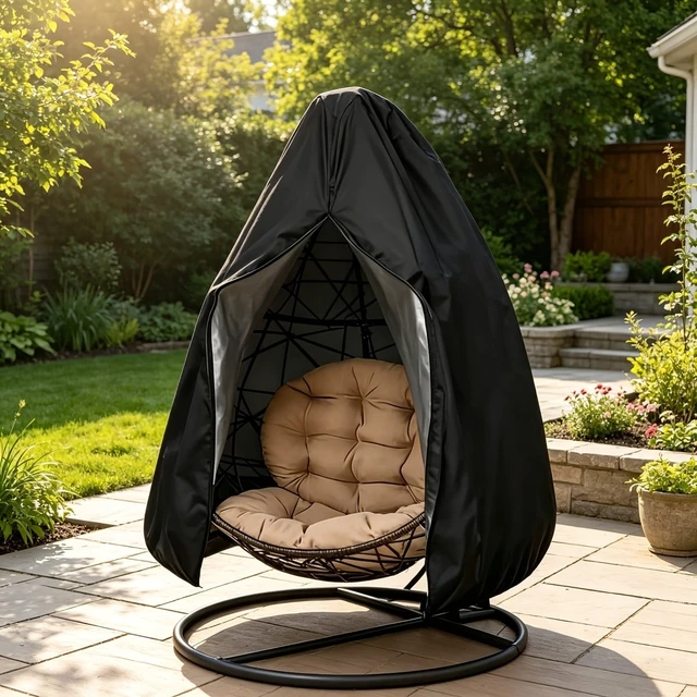 Alt view image 4 of 6 - AKEfit Outdoor Hanging Egg Chair Cover with Zipper, Waterproof All Weather Patio Swing Chair Protector, 90.55" x78.74" Black Oxford Fabric Dust UV Snow Wind Resistant Furniture Cover
