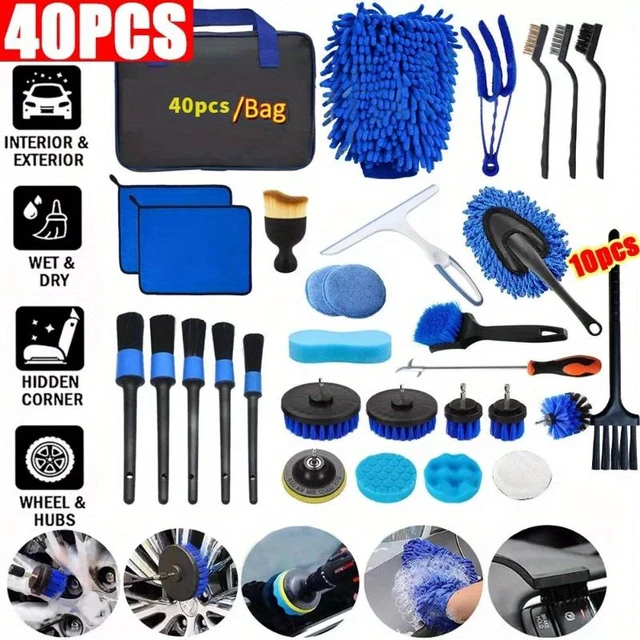 Main image of 40Pcs Car Detailing Kit, Car Cleaning Tools Set, Interior & Exterior Auto Wash Supplies with Detailing Brushes, Drill Brush Attachments, Microfiber Towels, Wash Mitt, Storage Bag for Car, Motorcycle,