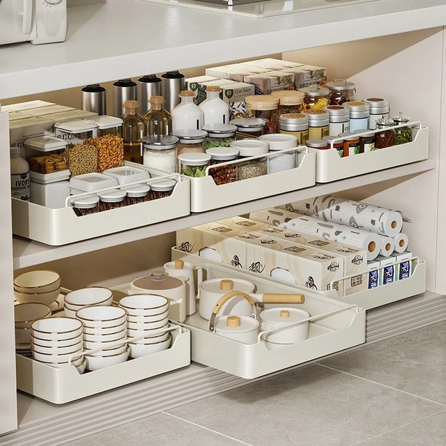 Alt view image 2 of 6 - AKEfit Slide Out Cabinet Storage Organizer, Wall Mount Pull Out Drawer, Heavy-Duty Under Sink Pullout Shelf for Kitchen Spice, Pantry Food Containers