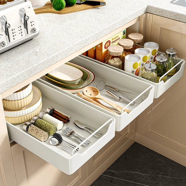 Alt view image 4 of 6 - AKEfit Slide Out Cabinet Storage Organizer, Wall Mount Pull Out Drawer, Heavy-Duty Under Sink Pullout Shelf for Kitchen Spice, Pantry Food Containers