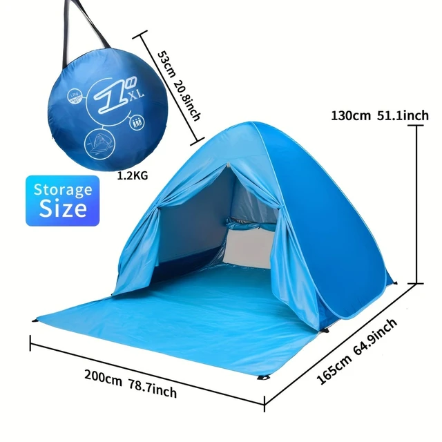 Alt view image 4 of 6 - Pop Up Beach Tent, Automatic Instant Portable Sun Shelter, 2-3 Person Lightweight Beach Shade Tent with UV Protection, Waterproof Windproof for Beach, Camping, Picnic