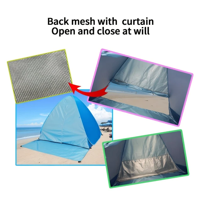 Alt view image 3 of 6 - Pop Up Beach Tent, Automatic Instant Portable Sun Shelter, 2-3 Person Lightweight Beach Shade Tent with UV Protection, Waterproof Windproof for Beach, Camping, Picnic