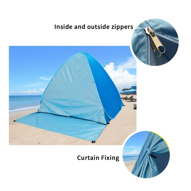 Alt view image 5 of 6 - Pop Up Beach Tent, Automatic Instant Portable Sun Shelter, 2-3 Person Lightweight Beach Shade Tent with UV Protection, Waterproof Windproof for Beach, Camping, Picnic