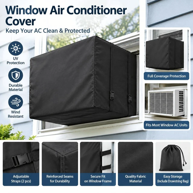Main image of Window Air Conditioner Cover Outdoor, Waterproof UV Protection Window AC Unit Cover, Heavy Duty Oxford Fabric Window Air Conditioner Protector with Adjustable Buckle Straps