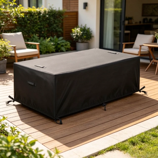 Alt view image 3 of 4 - Outdoor Patio Furniture Cover, Waterproof Rectangular Table Cover, Heavy Duty Oxford UV Wind Resistant Garden Patio Table Protector with Drawstring & Tear Straps