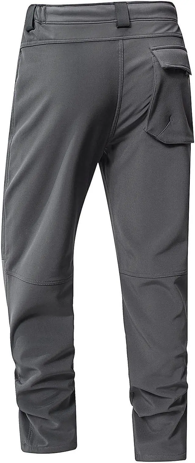 Alt view image 4 of 7 - Men Straight Multi Pocket Drawstring Elastic Waist Plush Trousers Warm Windproof Casual Pants Medium Grey