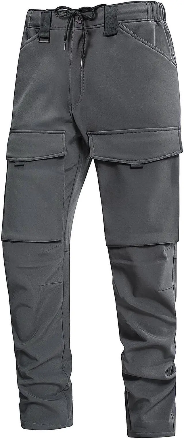 Alt view image 2 of 7 - Men Straight Multi Pocket Drawstring Elastic Waist Plush Trousers Warm Windproof Casual Pants Medium Grey