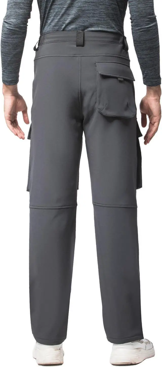 Alt view image 5 of 7 - Men Straight Multi Pocket Drawstring Elastic Waist Plush Trousers Warm Windproof Casual Pants Medium Grey