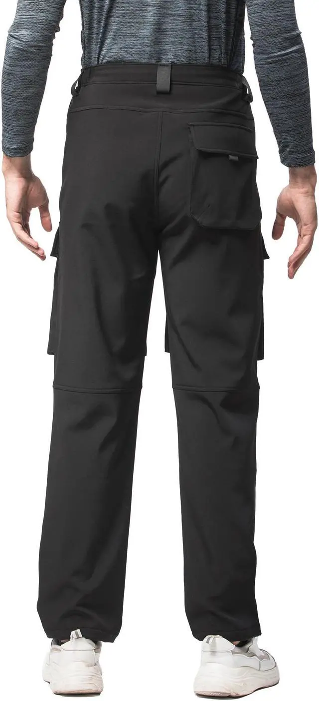 Alt view image 4 of 7 - Men Straight Multi Pocket Drawstring Elastic Waist Plush Trousers Warm Windproof Casual Pants XX-Large Black