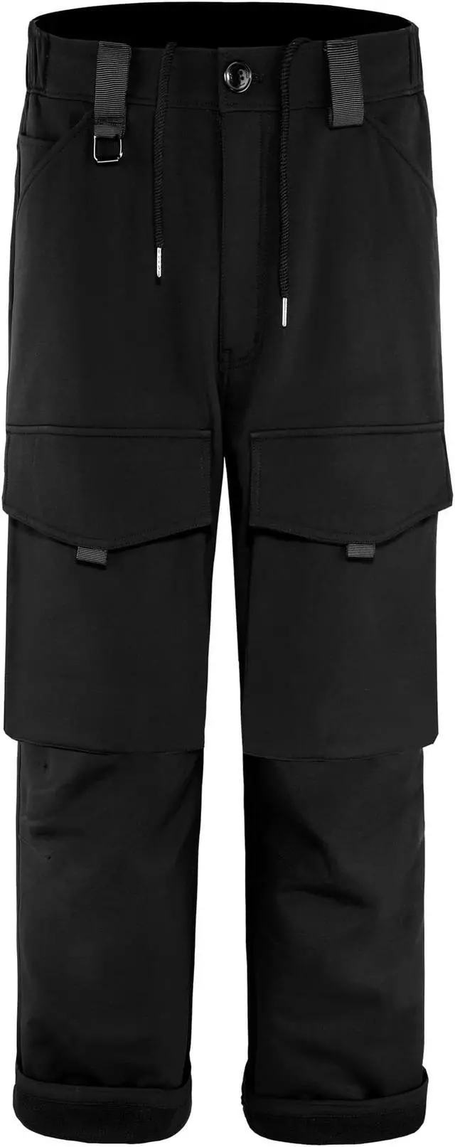 Alt view image 6 of 7 - Men Straight Multi Pocket Drawstring Elastic Waist Plush Trousers Warm Windproof Casual Pants XX-Large Black