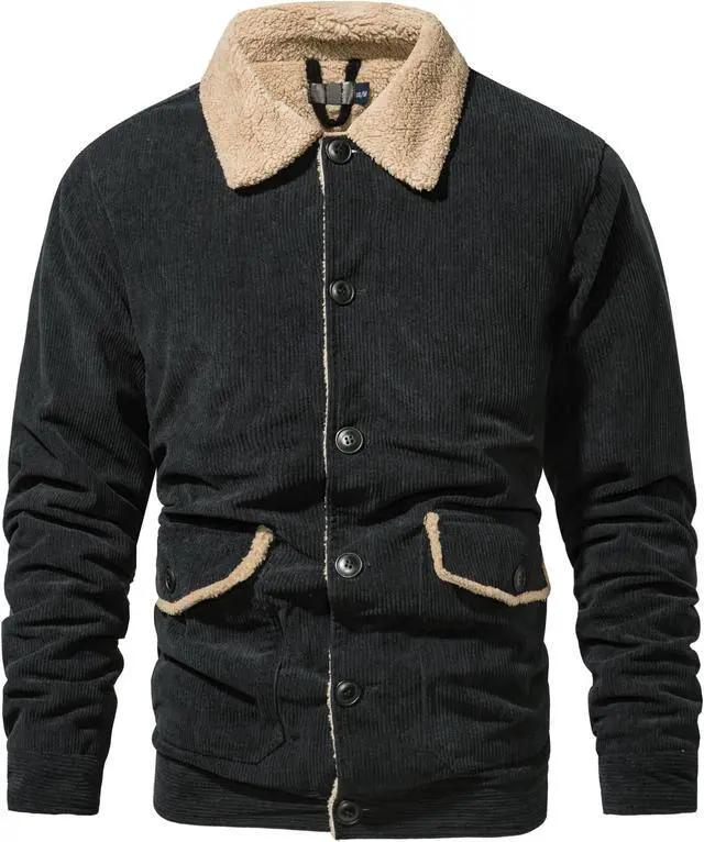 Alt view image 5 of 7 - Men's Corduroy Plush Heavy Jacket Oversize Top Solid Color Lapel Loose Cashmere Coat Large Black