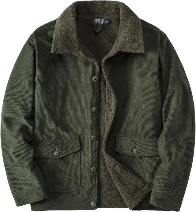 Main image of Men's Corduroy Plush Heavy Jacket Oversize Top Solid Color Lapel Loose Cashmere Coat Medium Green