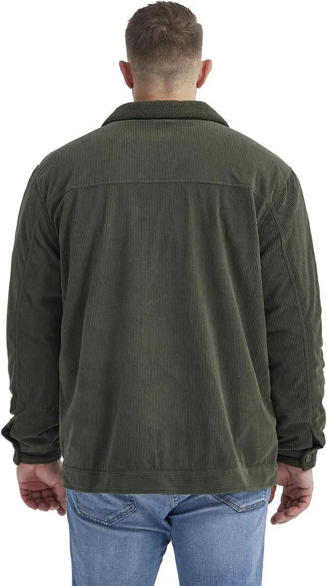 Alt view image 5 of 7 - Men's Corduroy Plush Heavy Jacket Oversize Top Solid Color Lapel Loose Cashmere Coat Medium Green