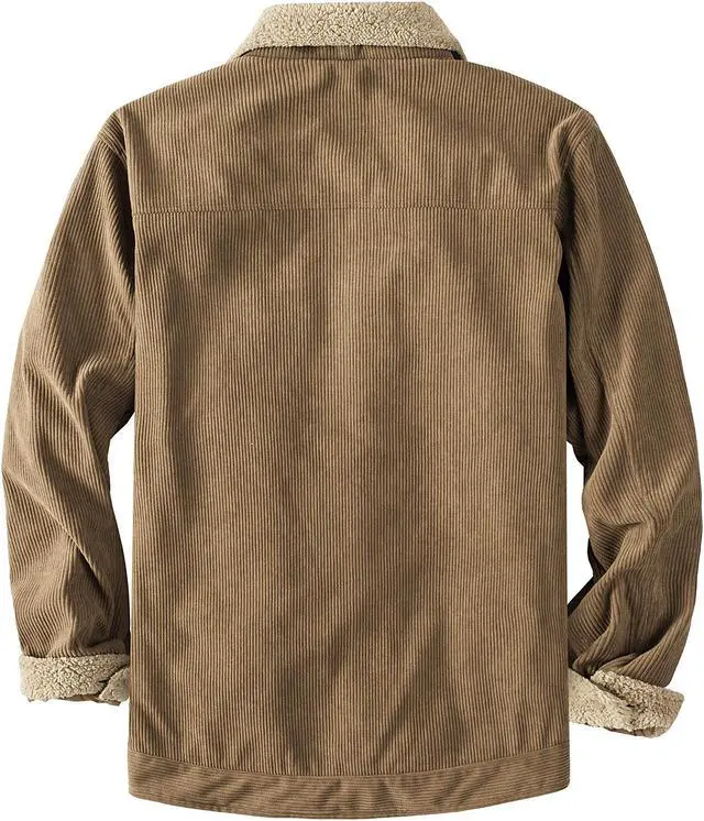 Alt view image 2 of 7 - Men's Corduroy Plush Heavy Jacket Oversize Top Solid Color Lapel Loose Cashmere Coat X-Large Brown