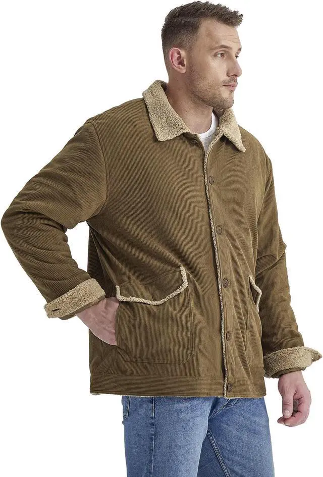 Alt view image 3 of 7 - Men's Corduroy Plush Heavy Jacket Oversize Top Solid Color Lapel Loose Cashmere Coat X-Large Brown