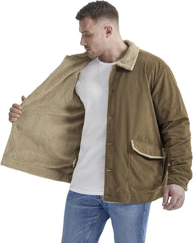 Alt view image 5 of 7 - Men's Corduroy Plush Heavy Jacket Oversize Top Solid Color Lapel Loose Cashmere Coat X-Large Brown