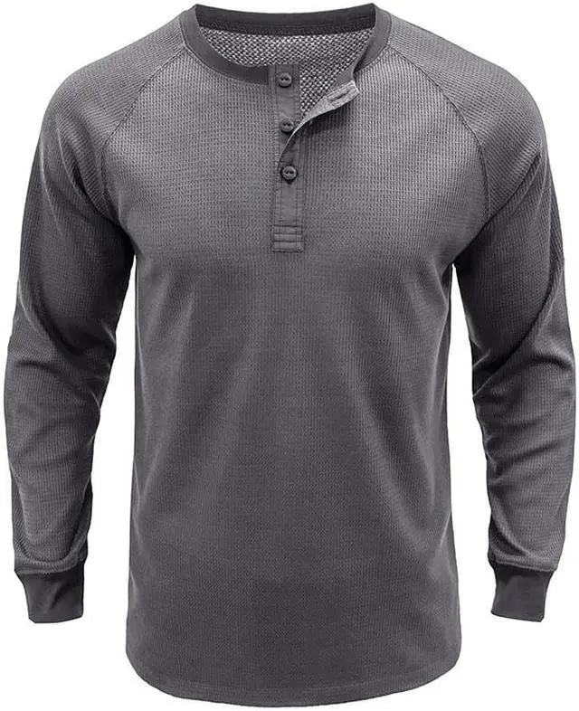 Alt view image 2 of 5 - Autumn And Winter Long Sleeved Men's Solid Henry Underlay Knitted T-shirt X-Large