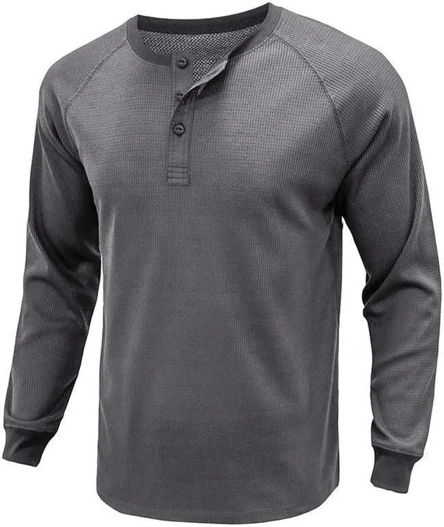 Alt view image 3 of 5 - Autumn And Winter Long Sleeved Men's Solid Henry Underlay Knitted T-shirt X-Large