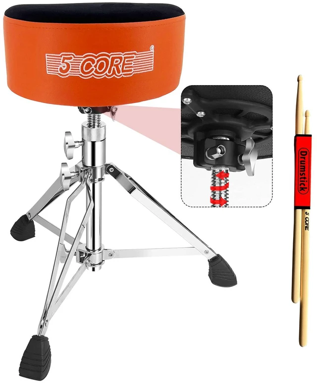 Main image of 5 Core Drum Throne 5" Thick Padded Guitar Stool Swivel Adjustable Heavy Duty Music Chair Seat w Luxurious Velvet Top for Adults & Kids with Anti Slip Rubber Feet Orange - DS CH ORG VEL HD